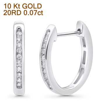 Solid 10K White Gold 12.7mm Channel Set Diamond Huggie Hoop Earrings Wholesale